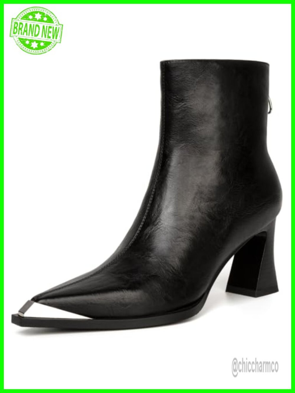 Faux Leather Pointed Toe Ankle Boots Women Side Zipper Chunky Heel Fall Booties